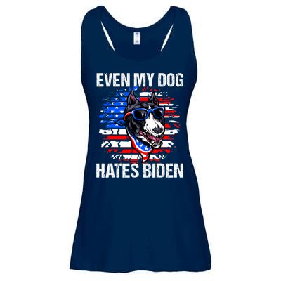 Funny Anti Joe Biden Even My Dog Hates Biden USA Flag Pibble Ladies Essential Flowy Tank