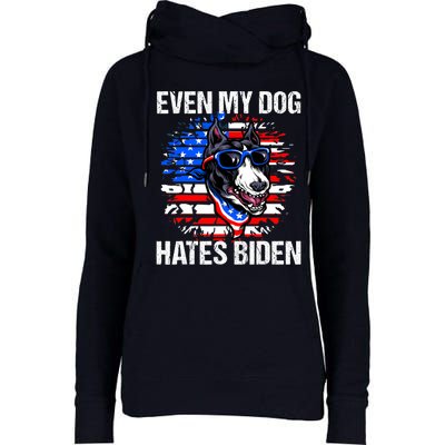 Funny Anti Joe Biden Even My Dog Hates Biden USA Flag Pibble Womens Funnel Neck Pullover Hood