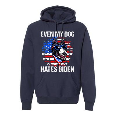 Funny Anti Joe Biden Even My Dog Hates Biden USA Flag Pibble Premium Hoodie