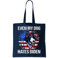 Funny Anti Joe Biden Even My Dog Hates Biden USA Flag Pibble Tote Bag