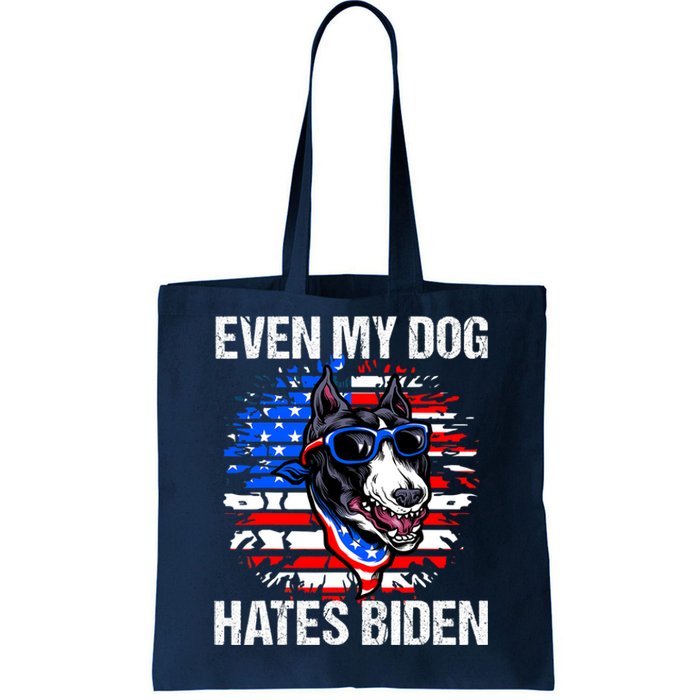 Funny Anti Joe Biden Even My Dog Hates Biden USA Flag Pibble Tote Bag