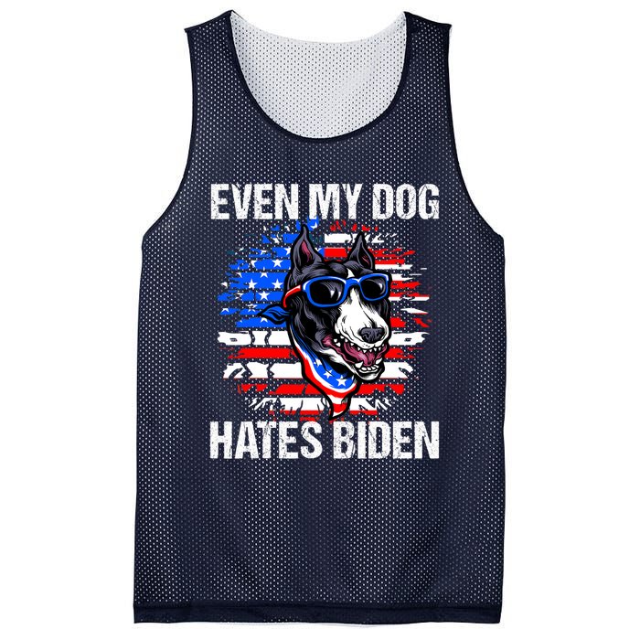 Funny Anti Joe Biden Even My Dog Hates Biden USA Flag Pibble Mesh Reversible Basketball Jersey Tank