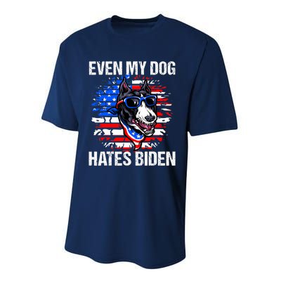 Funny Anti Joe Biden Even My Dog Hates Biden USA Flag Pibble Performance Sprint T-Shirt