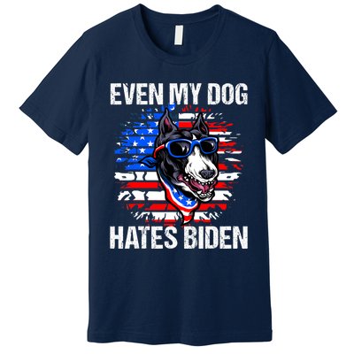 Funny Anti Joe Biden Even My Dog Hates Biden USA Flag Pibble Premium T-Shirt