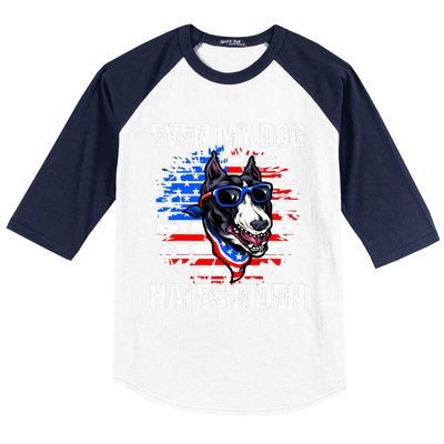 Funny Anti Joe Biden Even My Dog Hates Biden USA Flag Pibble Baseball Sleeve Shirt