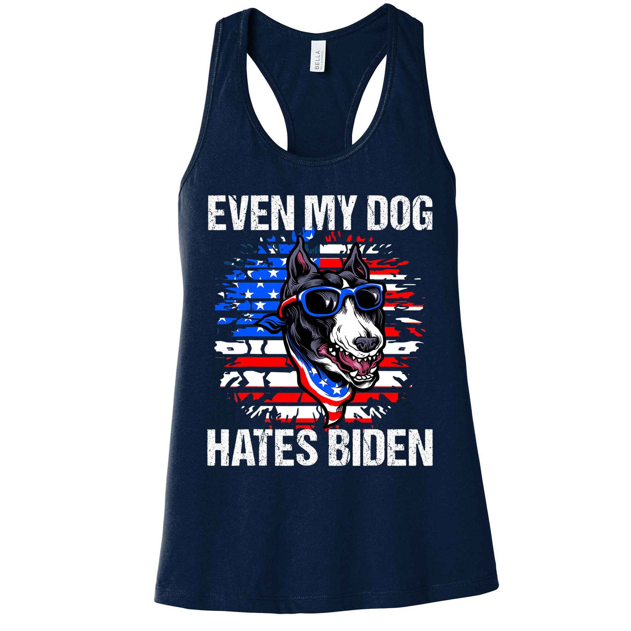 Funny Anti Joe Biden Even My Dog Hates Biden USA Flag Pibble Womens Tank Top