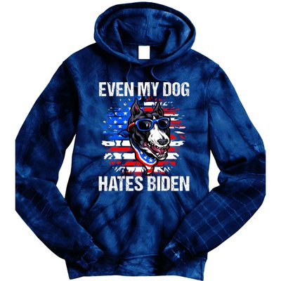 Funny Anti Joe Biden Even My Dog Hates Biden USA Flag Pibble Tie Dye Hoodie