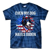 Funny Anti Joe Biden Even My Dog Hates Biden USA Flag Pibble Tie-Dye T-Shirt