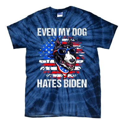 Funny Anti Joe Biden Even My Dog Hates Biden USA Flag Pibble Tie-Dye T-Shirt