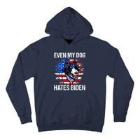 Funny Anti Joe Biden Even My Dog Hates Biden USA Flag Pibble Tall Hoodie