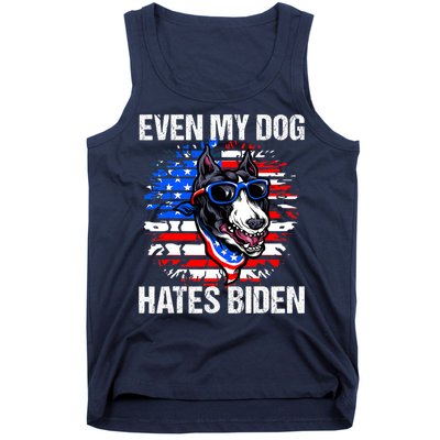 Funny Anti Joe Biden Even My Dog Hates Biden USA Flag Pibble Tank Top