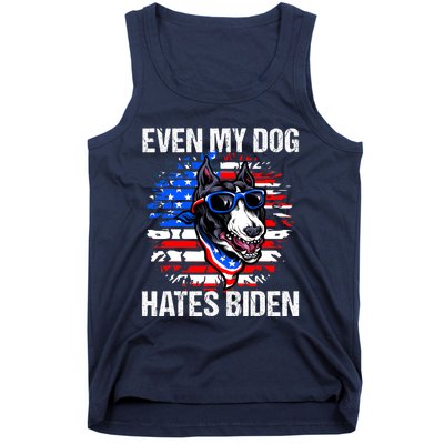 Funny Anti Joe Biden Even My Dog Hates Biden USA Flag Pibble Tank Top