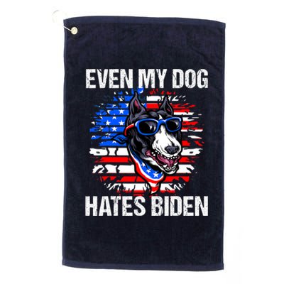 Funny Anti Joe Biden Even My Dog Hates Biden USA Flag Pibble Platinum Collection Golf Towel