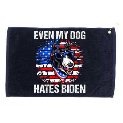 Funny Anti Joe Biden Even My Dog Hates Biden USA Flag Pibble Grommeted Golf Towel