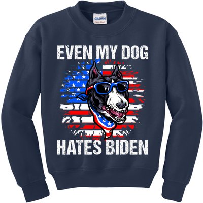 Funny Anti Joe Biden Even My Dog Hates Biden USA Flag Pibble Kids Sweatshirt