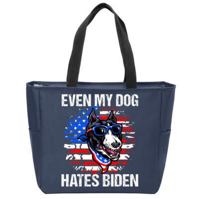 Funny Anti Joe Biden Even My Dog Hates Biden USA Flag Pibble Zip Tote Bag