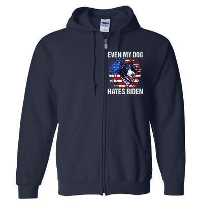 Funny Anti Joe Biden Even My Dog Hates Biden USA Flag Pibble Full Zip Hoodie