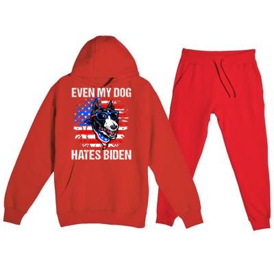 Funny Anti Joe Biden Even My Dog Hates Biden USA Flag Pibble Premium Hooded Sweatsuit Set