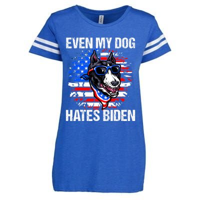 Funny Anti Joe Biden Even My Dog Hates Biden USA Flag Pibble Enza Ladies Jersey Football T-Shirt