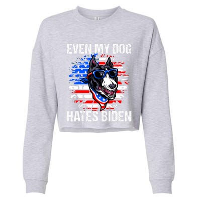 Funny Anti Joe Biden Even My Dog Hates Biden USA Flag Pibble Cropped Pullover Crew