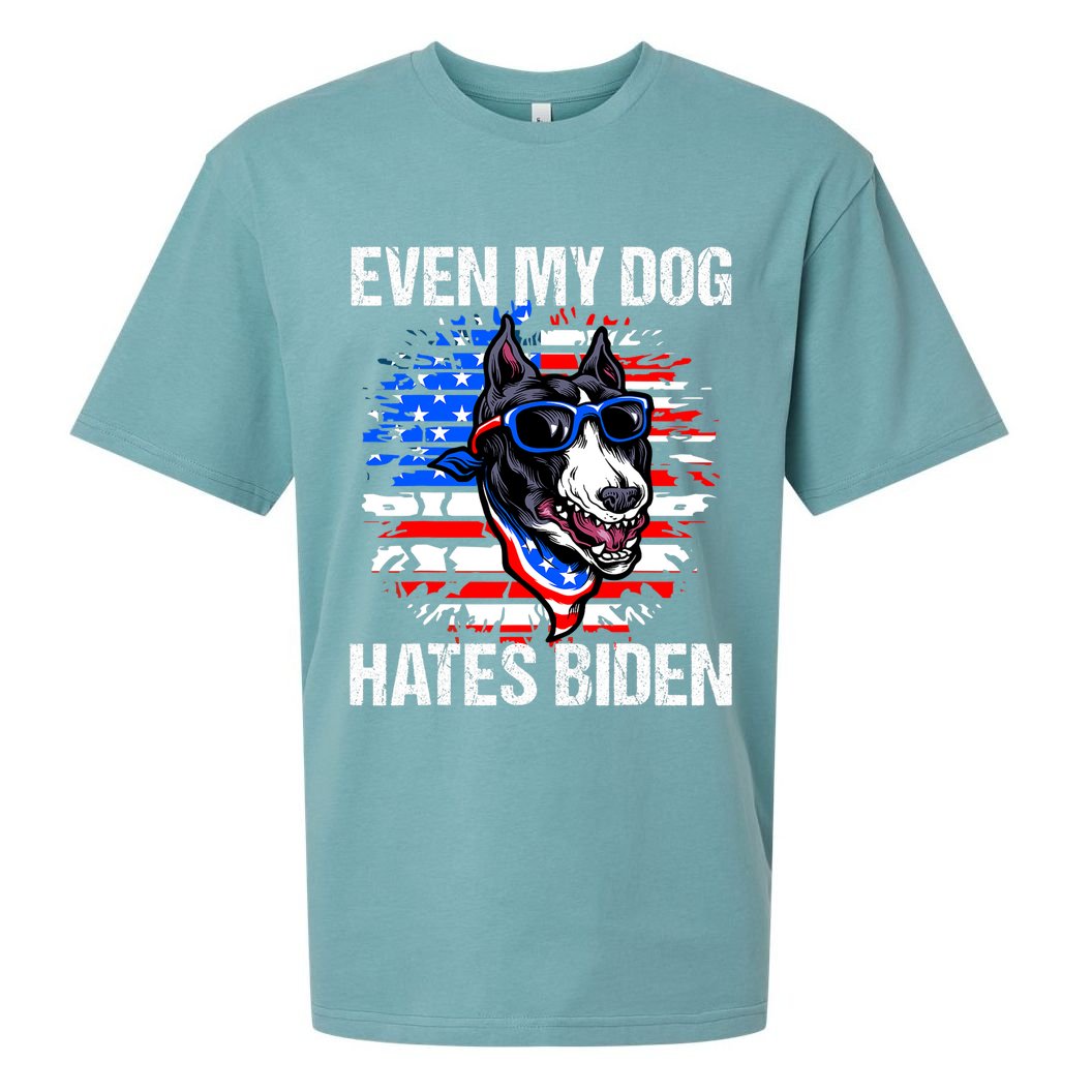 Funny Anti Joe Biden Even My Dog Hates Biden USA Flag Pibble Sueded Cloud Jersey T-Shirt