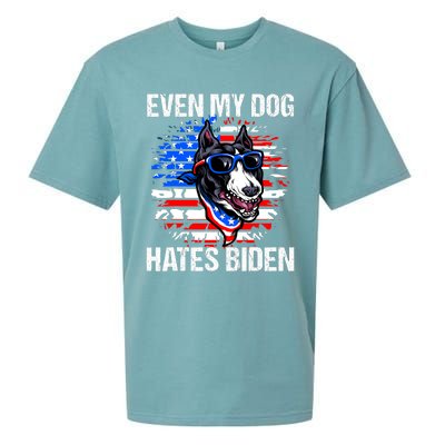 Funny Anti Joe Biden Even My Dog Hates Biden USA Flag Pibble Sueded Cloud Jersey T-Shirt