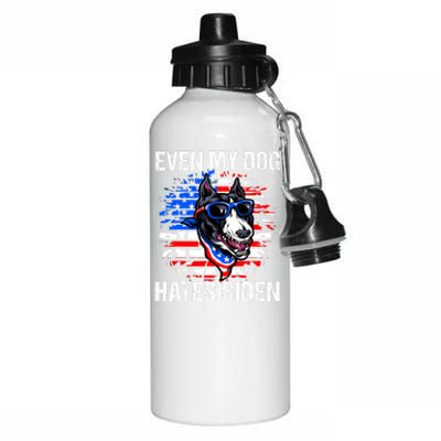 Funny Anti Joe Biden Even My Dog Hates Biden USA Flag Pibble Aluminum Water Bottle