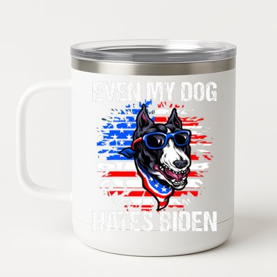 Funny Anti Joe Biden Even My Dog Hates Biden USA Flag Pibble 12 oz Stainless Steel Tumbler Cup