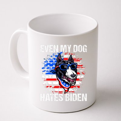 Funny Anti Joe Biden Even My Dog Hates Biden USA Flag Pibble Coffee Mug