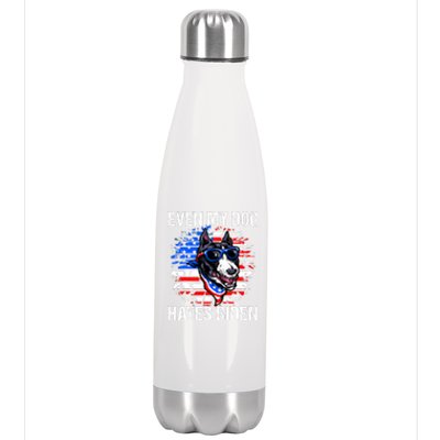 Funny Anti Joe Biden Even My Dog Hates Biden USA Flag Pibble Stainless Steel Insulated Water Bottle