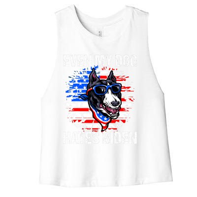 Funny Anti Joe Biden Even My Dog Hates Biden USA Flag Pibble Women's Racerback Cropped Tank