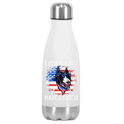 Funny Anti Joe Biden Even My Dog Hates Biden USA Flag Pibble Stainless Steel Insulated Water Bottle