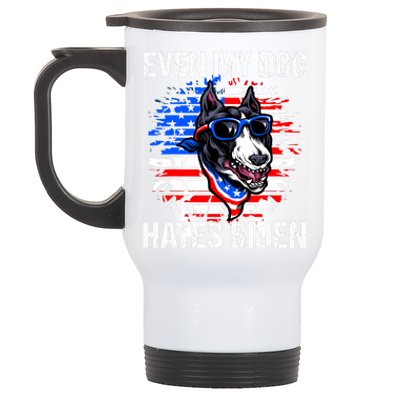 Funny Anti Joe Biden Even My Dog Hates Biden USA Flag Pibble Stainless Steel Travel Mug