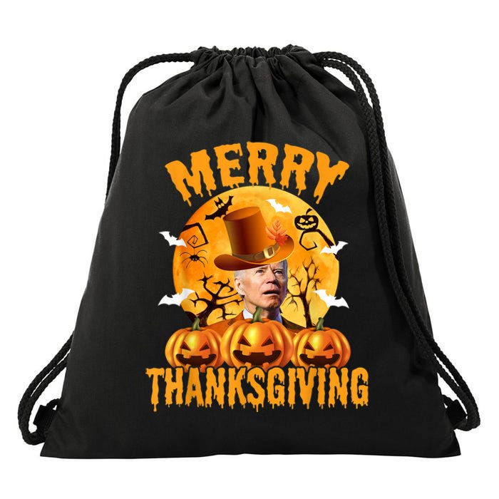 Funny Anti Joe Biden Confused Merry Thanksgiving For Halloween Drawstring Bag