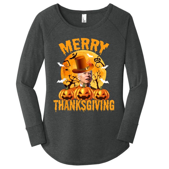 Funny Anti Joe Biden Confused Merry Thanksgiving For Halloween Women's Perfect Tri Tunic Long Sleeve Shirt