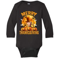 Funny Anti Joe Biden Confused Merry Thanksgiving For Halloween Baby Long Sleeve Bodysuit