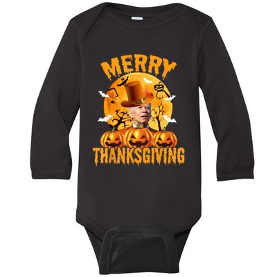 Funny Anti Joe Biden Confused Merry Thanksgiving For Halloween Baby Long Sleeve Bodysuit