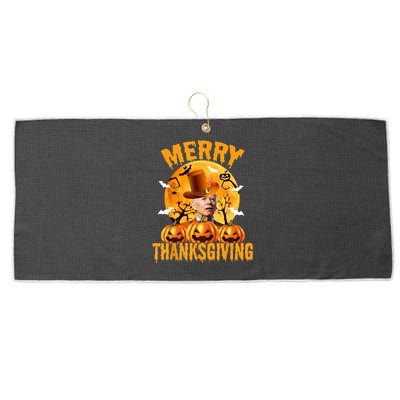 Funny Anti Joe Biden Confused Merry Thanksgiving For Halloween Large Microfiber Waffle Golf Towel