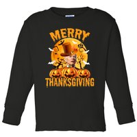 Funny Anti Joe Biden Confused Merry Thanksgiving For Halloween Toddler Long Sleeve Shirt