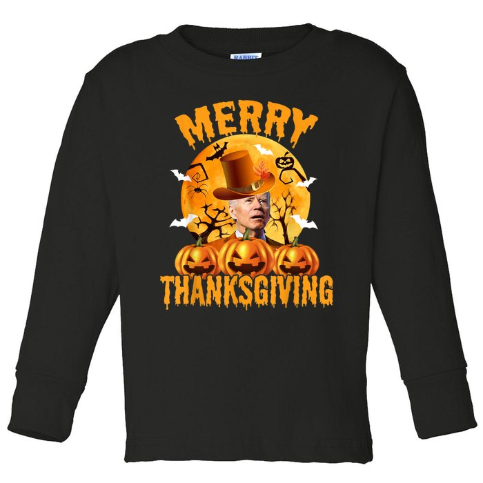 Funny Anti Joe Biden Confused Merry Thanksgiving For Halloween Toddler Long Sleeve Shirt