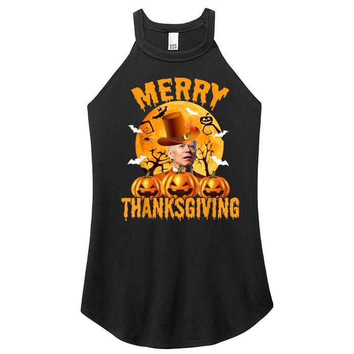 Funny Anti Joe Biden Confused Merry Thanksgiving For Halloween Women's Perfect Tri Rocker Tank