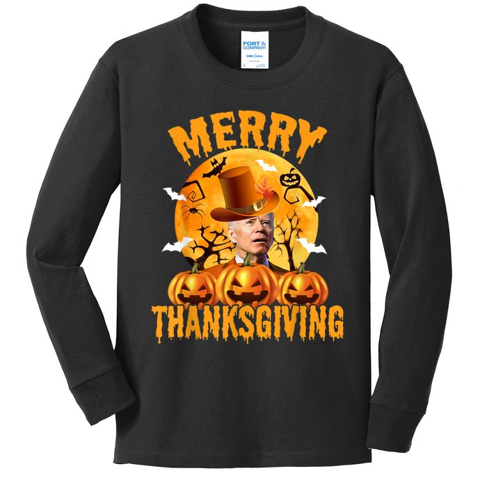 Funny Anti Joe Biden Confused Merry Thanksgiving For Halloween Kids Long Sleeve Shirt