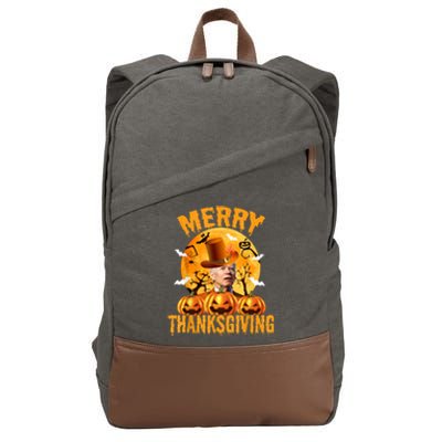 Funny Anti Joe Biden Confused Merry Thanksgiving For Halloween Cotton Canvas Backpack