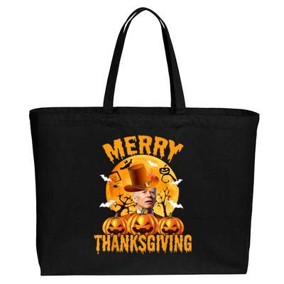 Funny Anti Joe Biden Confused Merry Thanksgiving For Halloween Cotton Canvas Jumbo Tote