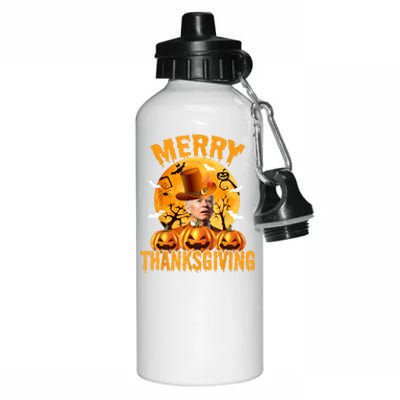 Funny Anti Joe Biden Confused Merry Thanksgiving For Halloween Aluminum Water Bottle