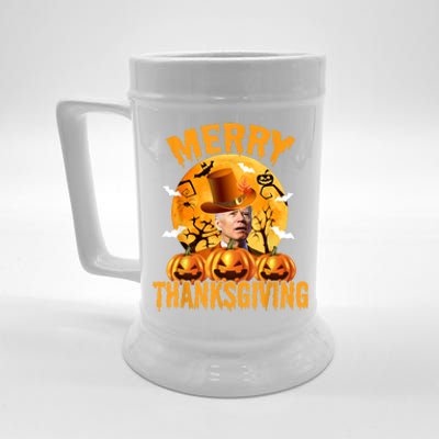 Funny Anti Joe Biden Confused Merry Thanksgiving For Halloween Beer Stein