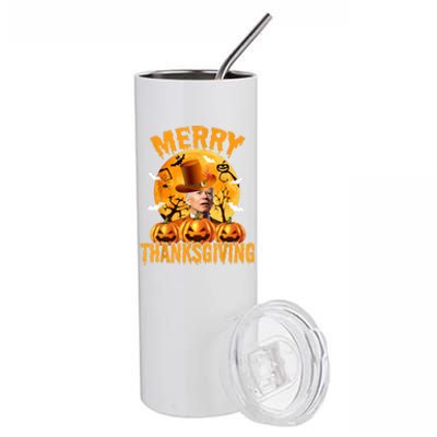 Funny Anti Joe Biden Confused Merry Thanksgiving For Halloween Stainless Steel Tumbler