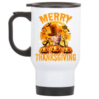 Funny Anti Joe Biden Confused Merry Thanksgiving For Halloween Stainless Steel Travel Mug