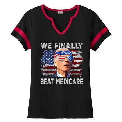 Funny Anti Joe Biden We Finally Beat Medicare 4th Of July Ladies Halftime Notch Neck Tee