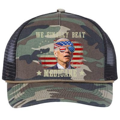 Funny Anti Joe Biden We Finally Beat Medicare American Retro Rope Trucker Hat Cap